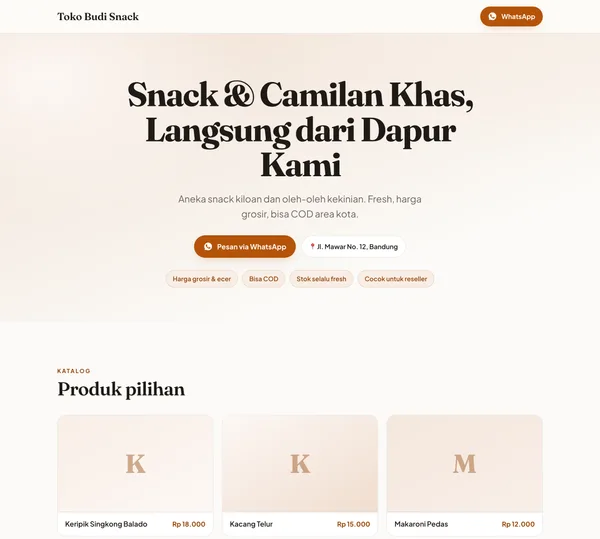 Contoh tampilan template Retail / Toko